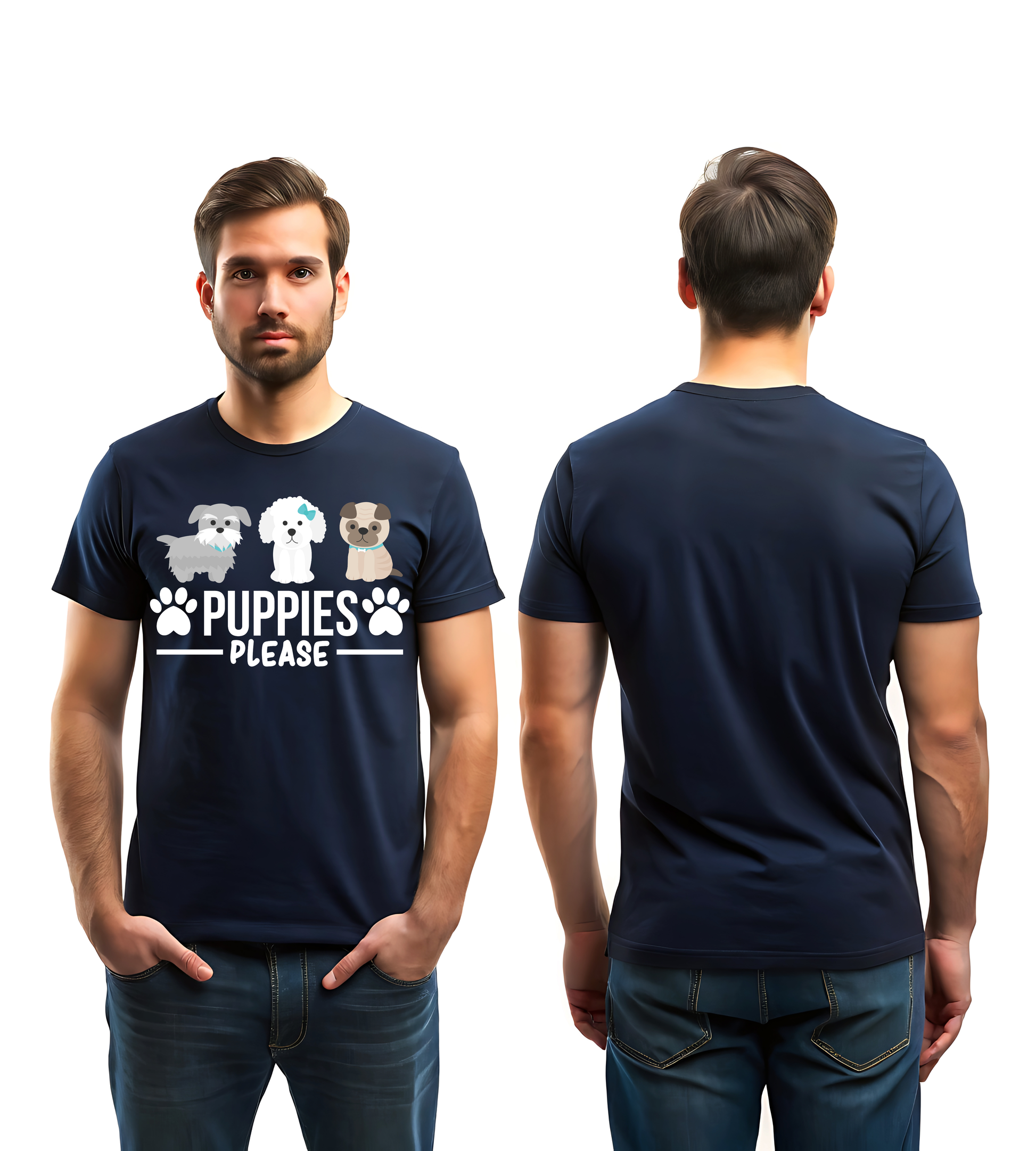 NAVY BLUE "PUPPIES PLEASE" DOG LOVER T-SHIRT