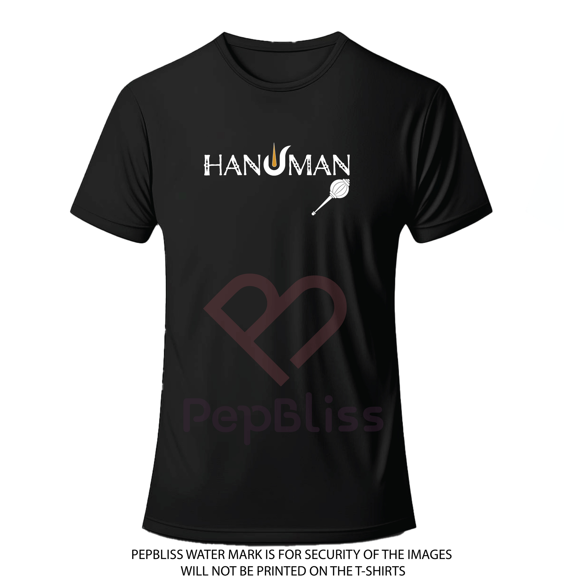 Hanuman Devotional T-Shirt, Black Cotton, Spiritual Design with Floral Art
