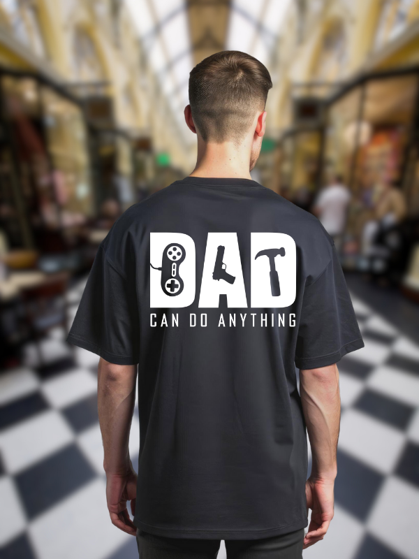 Dad Can Do Anything Gaming Unisex Oversized Fit T-Shirt, Black Cotton, Graphic Print Design