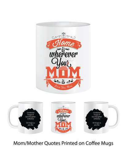 Pep Bliss Customizable Photo Mug, White Ceramic Coffee Cup, 350 ML, Home is Where Mom Is
