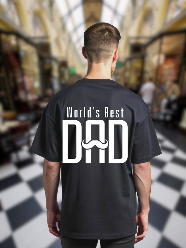 World's Best Dad Typography T-Shirt, Black Cotton, Oversized Fit