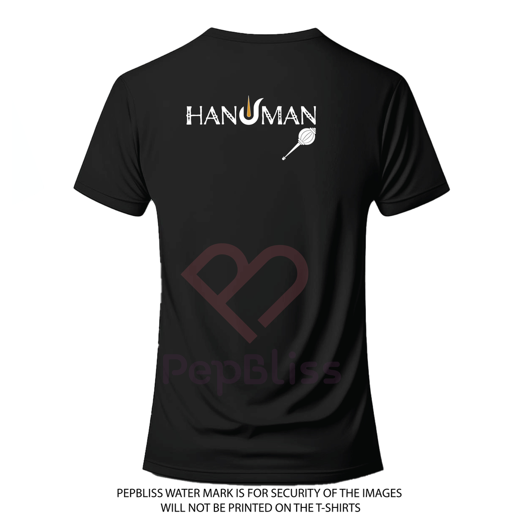 Hanuman Design with Sanskrit Text, Double-Sided Print, Black Cotton T-Shirt