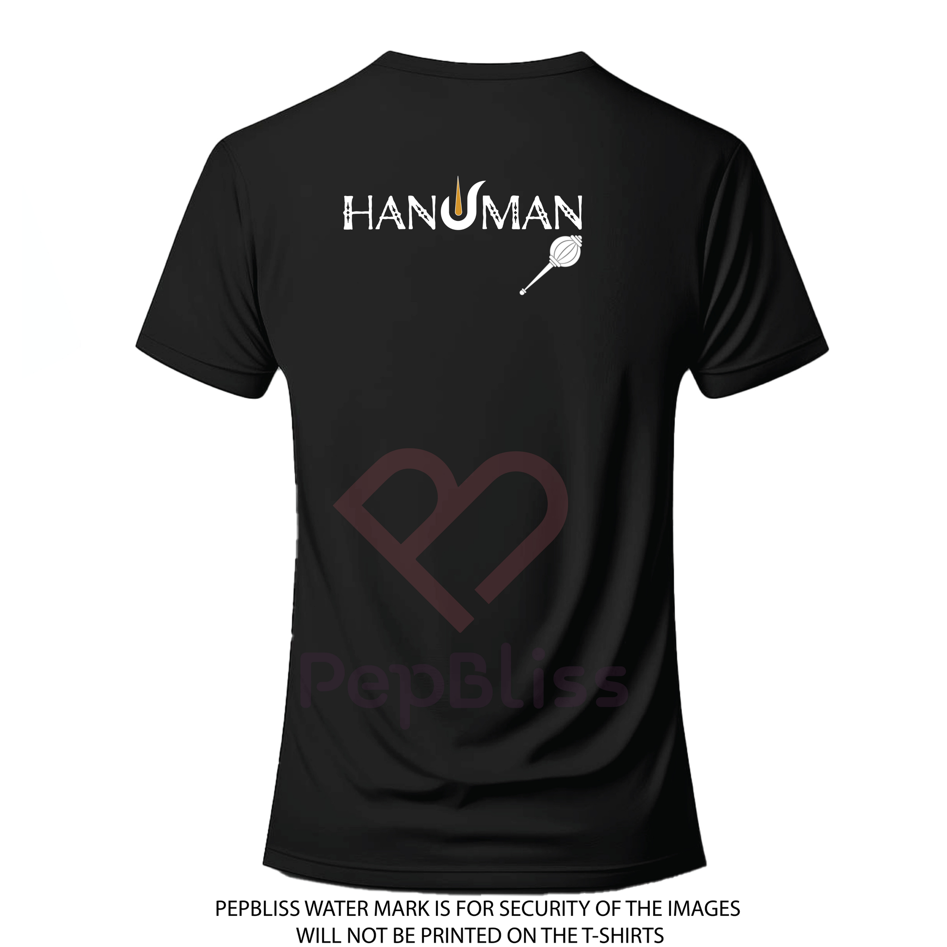 Hanuman Design with Sanskrit Text, Double-Sided Print, Black Cotton T-Shirt