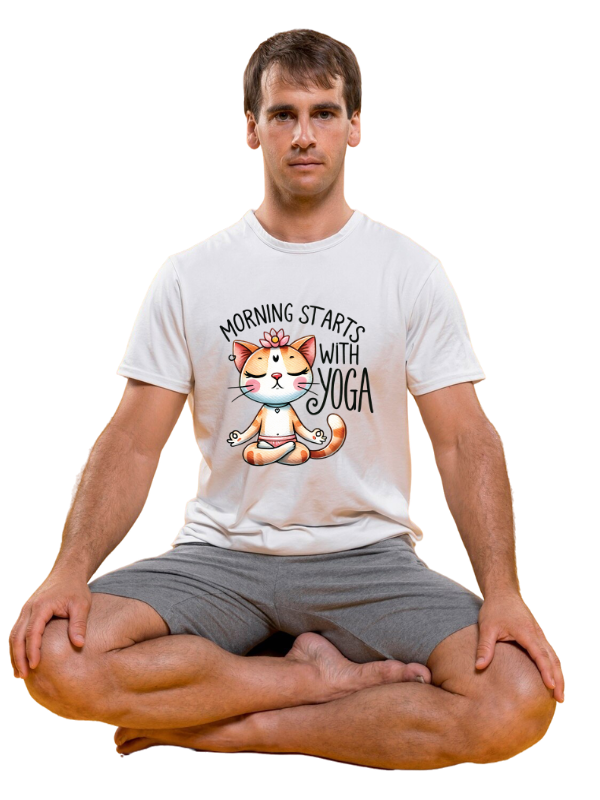 White Yoga T-Shirt for Men – Morning Starts With Yoga