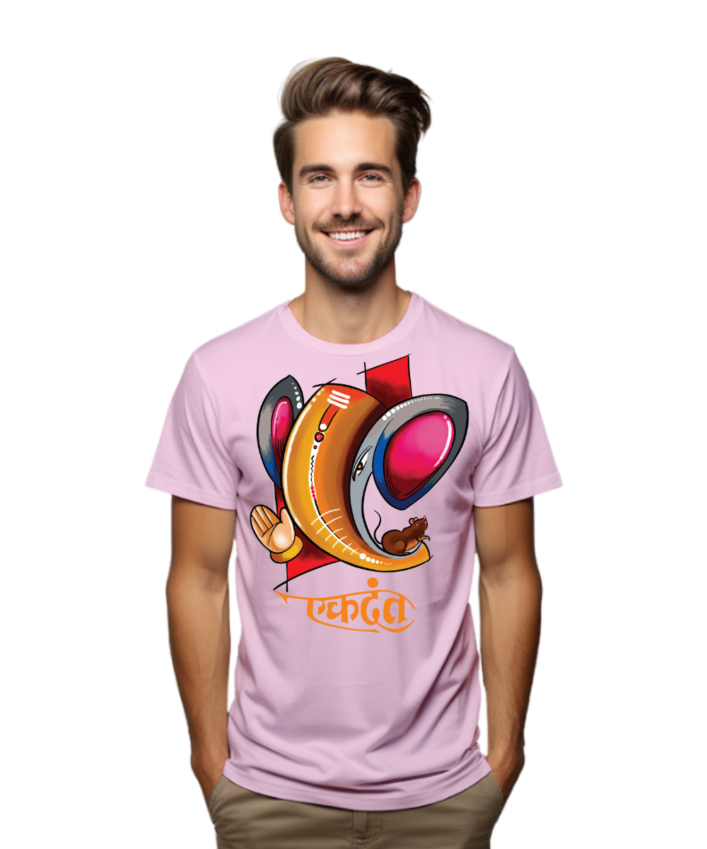 Ganpati Bappa  T-Shirt, Unisex Cotton Crew Neck, Regular Size, Round Neck, Cotton T Shirt
