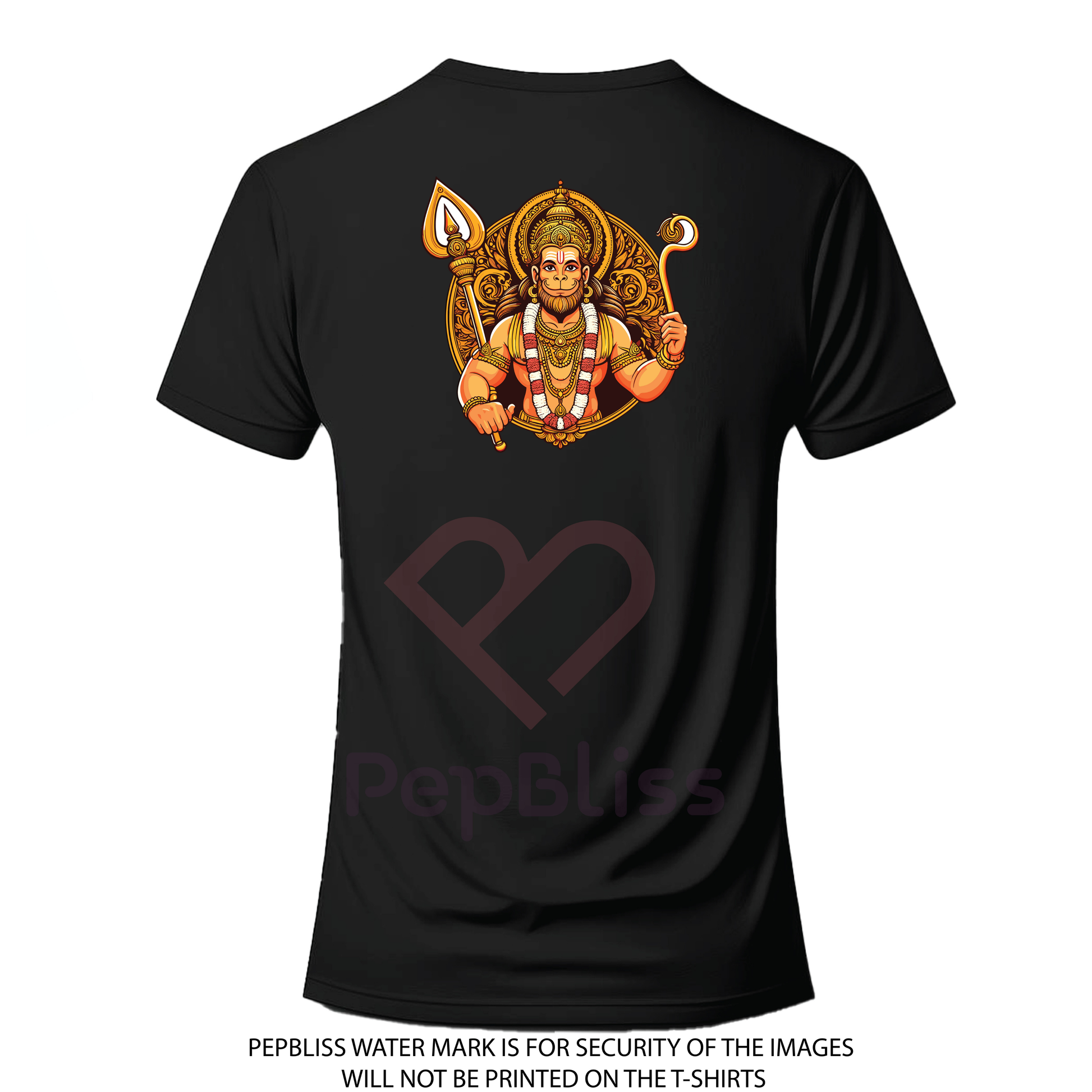 Hanuman Design with Sanskrit Text, Black Cotton T-Shirt