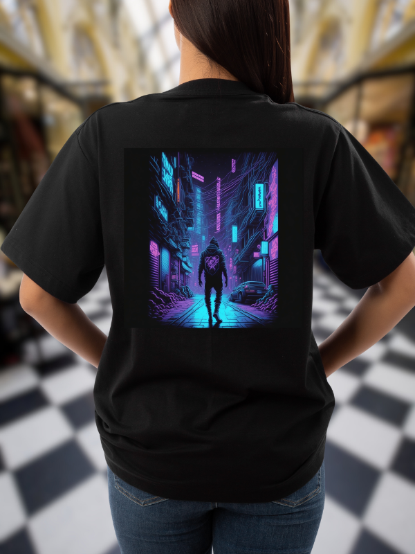 Cyberpunk Graphic T-Shirt, Black Cotton, Oversized Fit