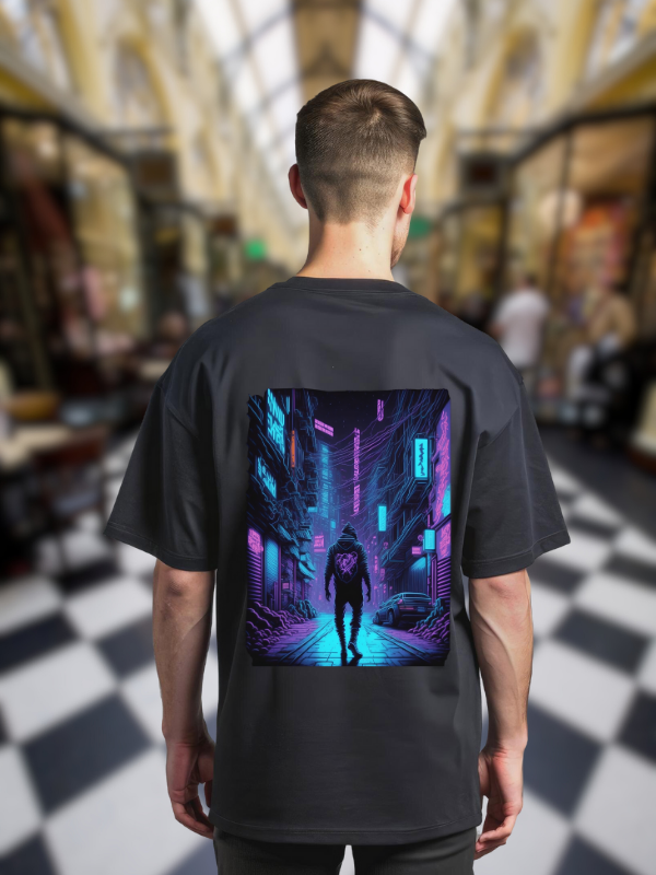 Cyberpunk Graphic T-Shirt, Black Cotton, Oversized Fit