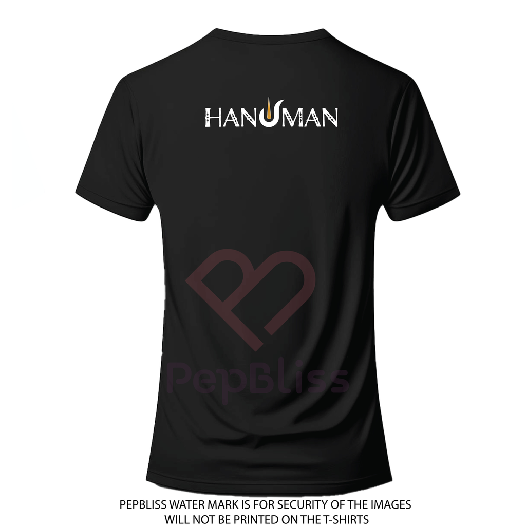 Hanuman Devotional T-Shirt, Black Cotton, Red Graphic Design with Sanskrit Text