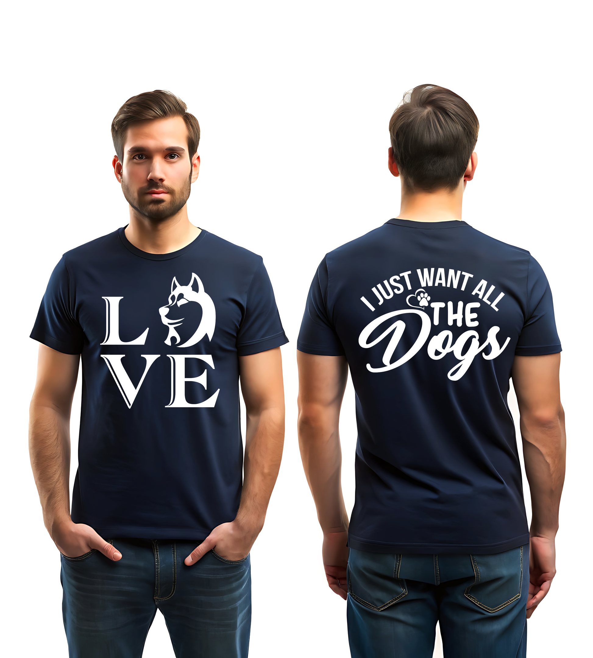 NAVY BLUE LOVE DOGS T-SHIRT FOR DOG LOVERS