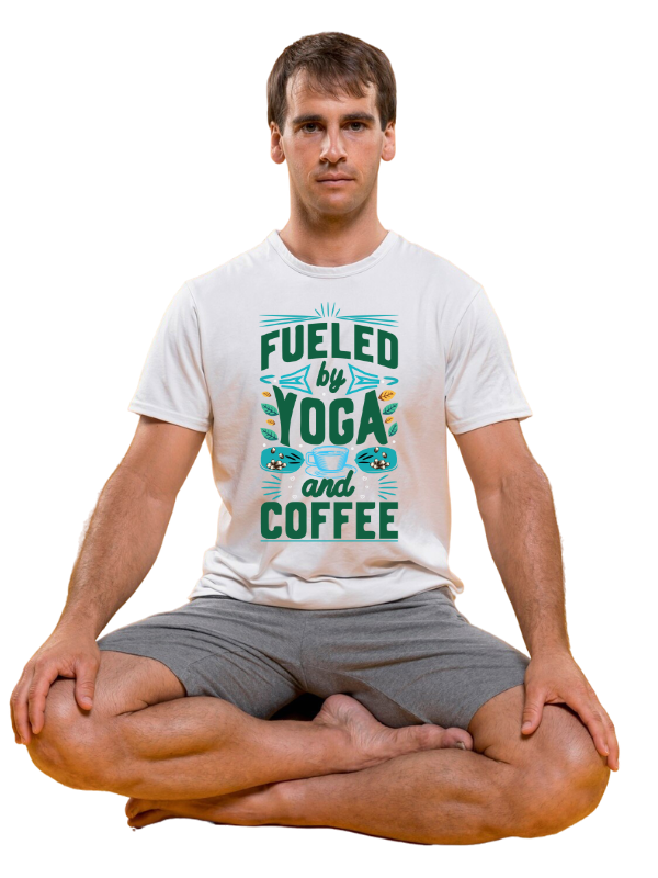 "Fueled by Yoga & Coffee" Men's T-Shirt – Yoga Energy & Caffeine Tee