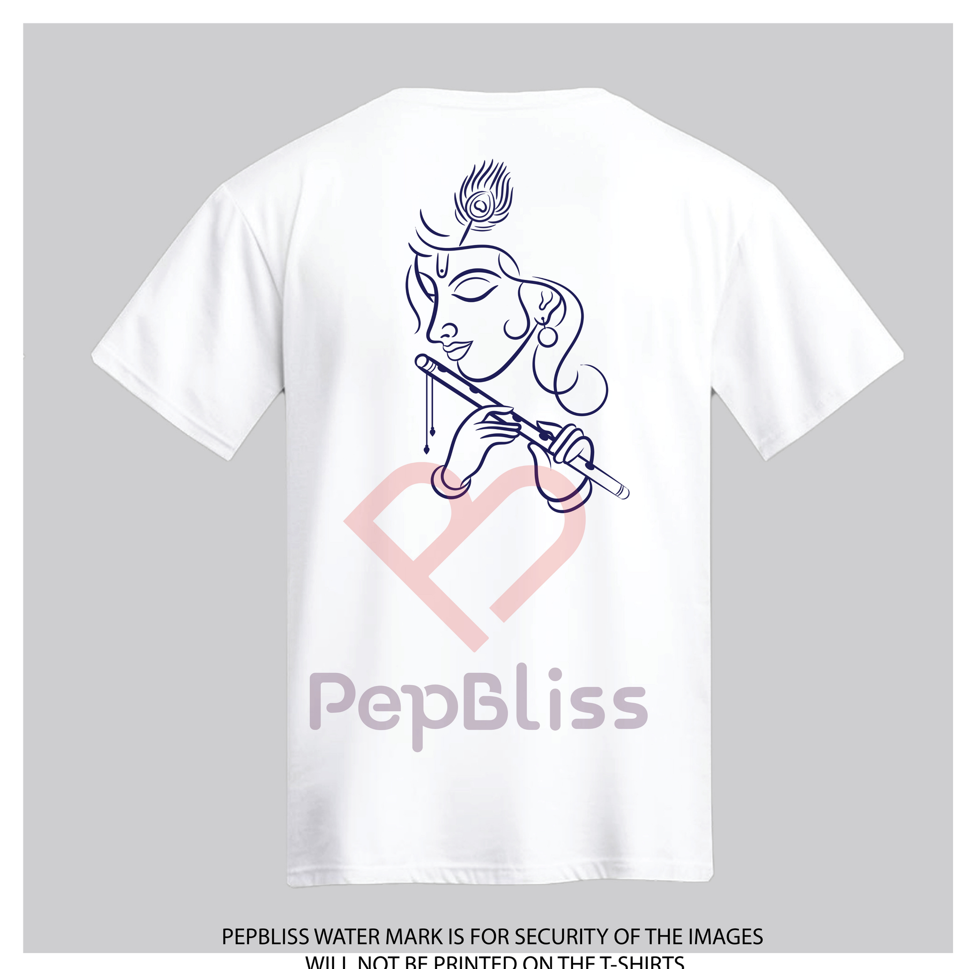 Krishna Design Cotton T-Shirt, White, Religious Art Print