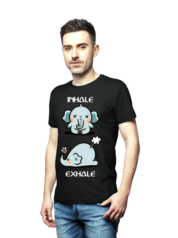 "Inhale Exhale" Men's Elephant Yoga T-Shirt – Playful Mindfulness Tee