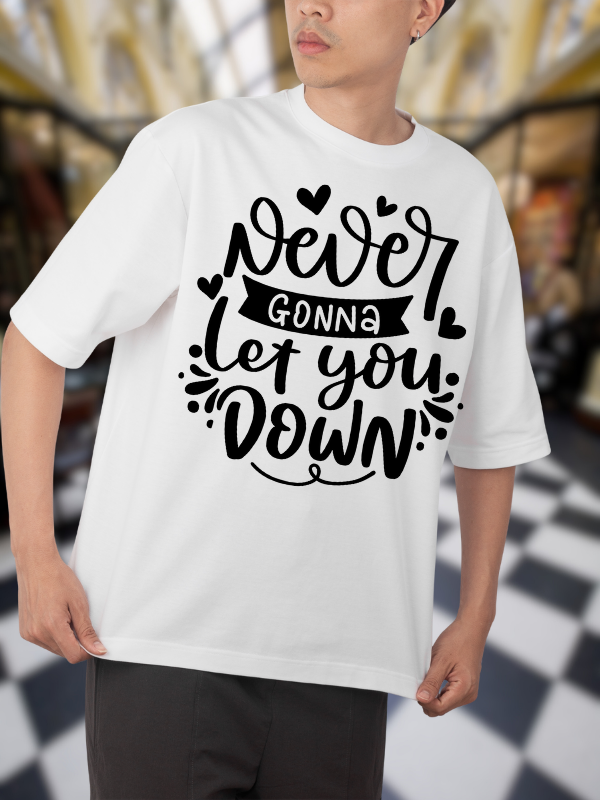 Never Gonna Give You Up Typography T-Shirt, White Cotton, Casual Graphic Print Design