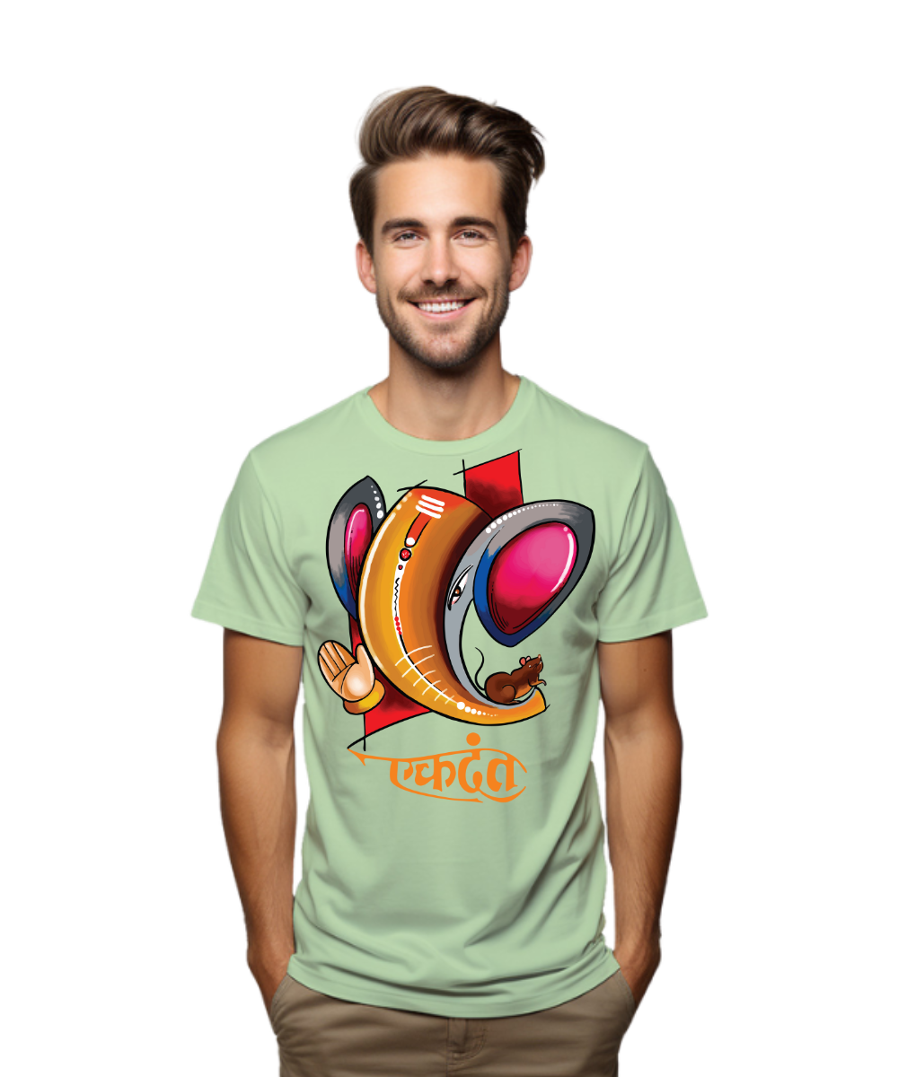 Ganpati Bappa  T-Shirt, Unisex Cotton Crew Neck, Regular Size, Round Neck, Cotton T Shirt