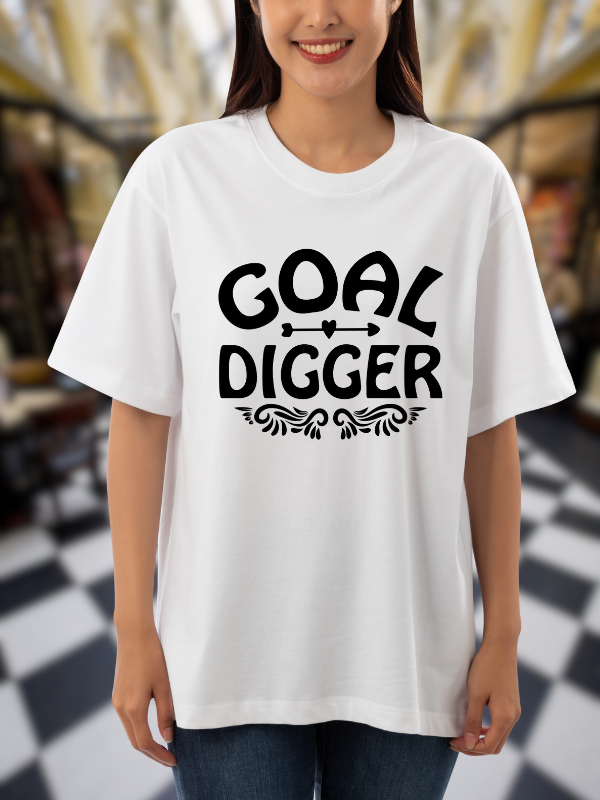 Goal Digger Motivational Graphic T-Shirt, White Cotton, Unisex Design