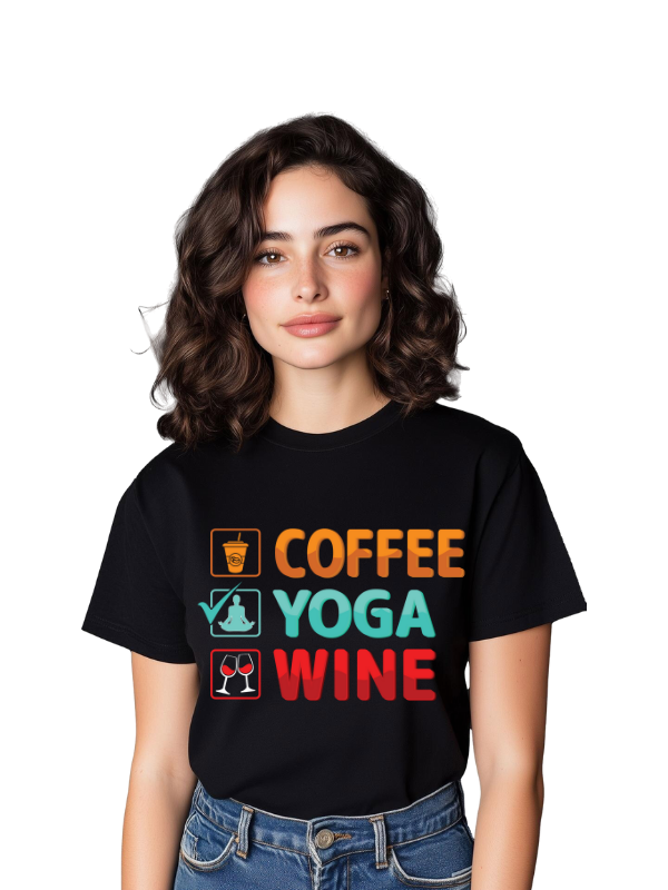 "Coffee Yoga Wine" Women's Yoga Shirt – Self-Care Ritual Tee