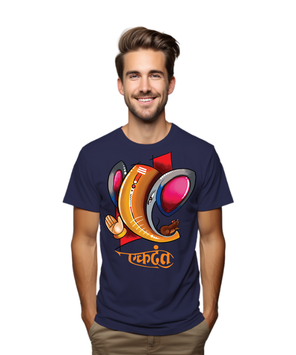Ganpati Bappa  T-Shirt, Unisex Cotton Crew Neck, Regular Size, Round Neck, Cotton T Shirt