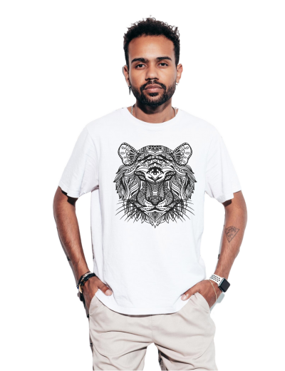 Men's White Cotton T-Shirt with Tiger Graphic Print