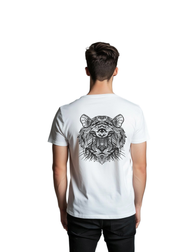 Men's White Cotton T-Shirt with Tiger Graphic Print