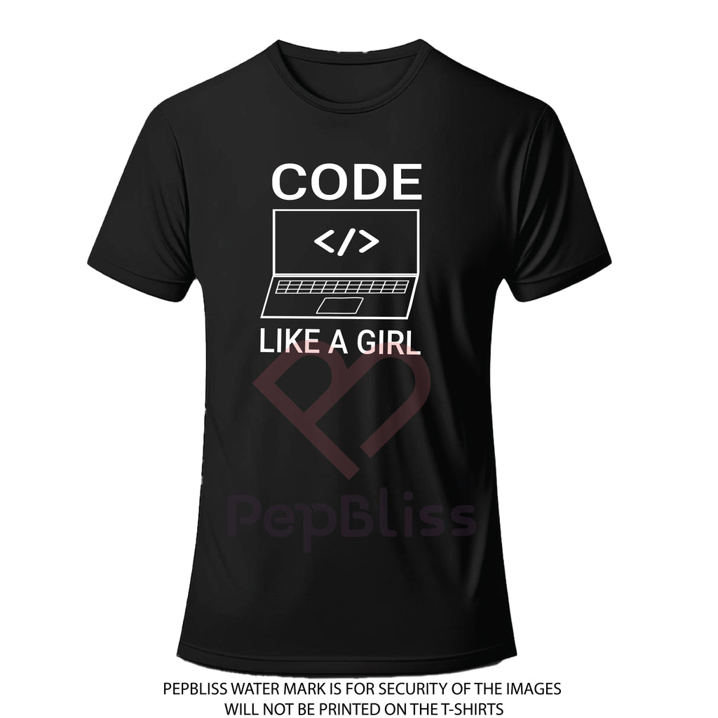 CODE LIKE A GIRTL UNISEX BLACK PRINTED TSHIRT