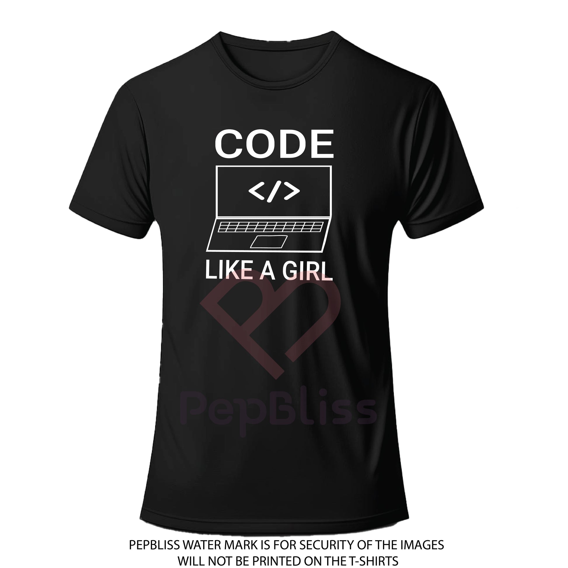 CODE LIKE A GIRTL UNISEX BLACK PRINTED TSHIRT