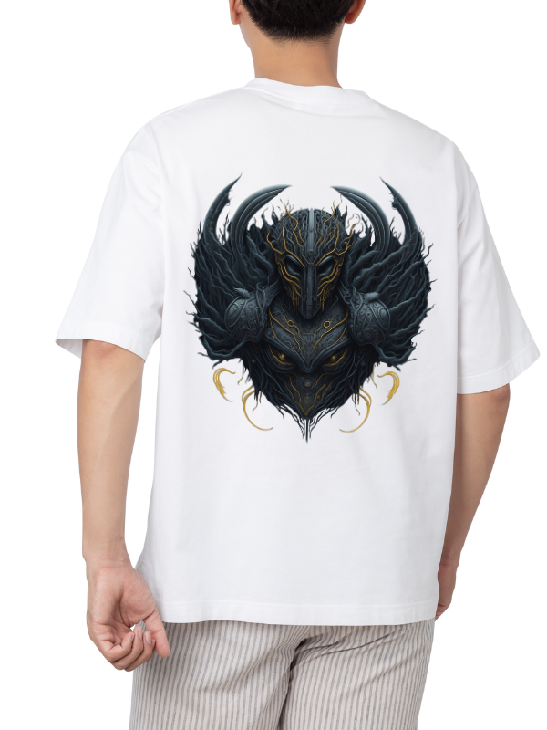 Dark Knight Warrior Graphic T-Shirt, White Cotton, Casual Oversized Unisex T-Shirt