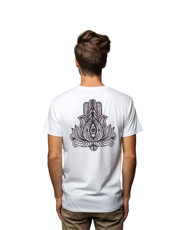 HAMSA HAND FONT BACK PRINTED UNISEX GRAPHICAL TSHIRT