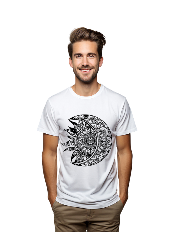 Mandala Sun Moon Design T-Shirt, Unisex, Short Sleeve