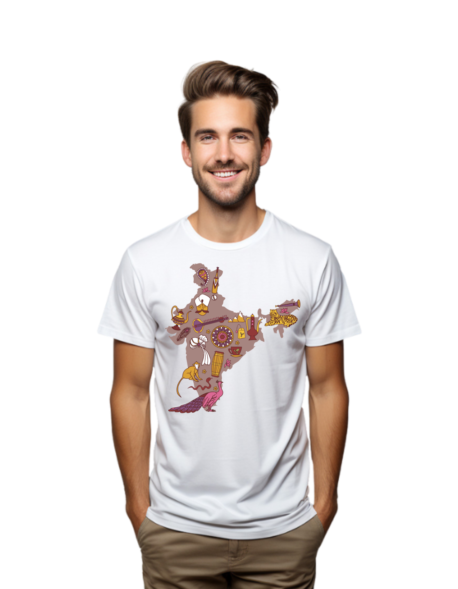 Artistic India Map , Independence Day Theme Printed White Unisex t-shirt